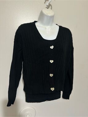 Old Navy Girls Black Cardigan Size 14/16 Fits Women XS/Small Heart Buttons